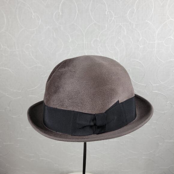 VINTAGE Borsalino Diamante II Hat 7 3/8 Gray Brown Fur‎ Felt Bowler Derby Italy - Picture 10 of 16